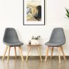 Set of 2 Mid-Century Modern Gray Linen Upholstered Dining Chair with Wood Legs