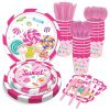 Lollipop Sweet Paper Plates Disposable Colorful Candy Party Supplies Happy Birthday Parties Festival Tableware Kit Serves 8 Guests for Kid Dinner Plat